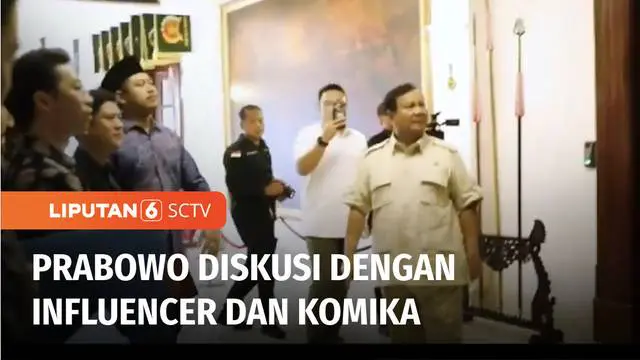 Menteri Pertahanan Prabowo Subianto bertemu sejumlah influencer komika di Kantor Kementerian Pertahanan, Jakarta. Mereka adalah anak-anak muda yang aktif di media sosial dengan ratusan ribu pengikut.