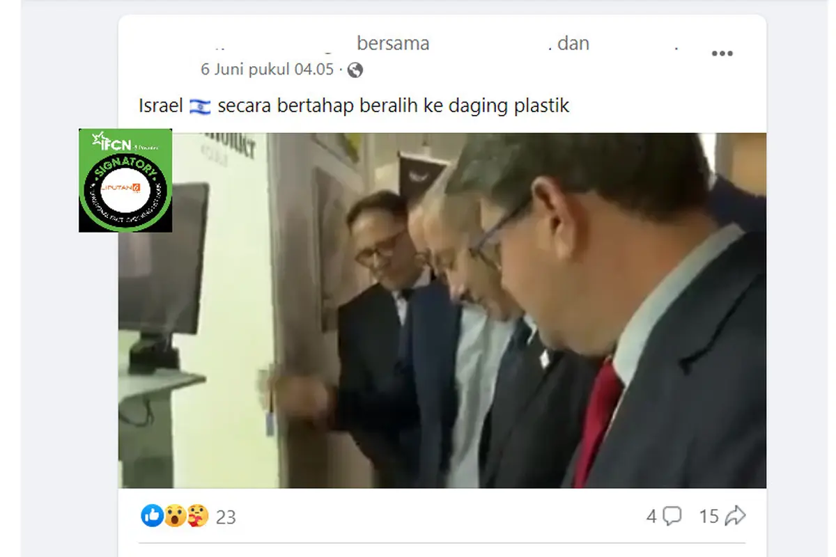 Tangkapan layar klaim video Israel beralih ke daging plastik