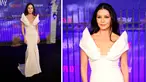 Foto kolase Catherine Zeta-Jones saat menghadiri pemutaran perdana film Netfilx "Wednesday" di Los Angeles, California pada 16 November 2022.  (AFP Photo)
