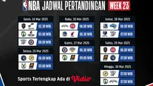 Dapatkan link live NBA Season 2024/25 pada week 23 di Vidio. Jangan lupa dukung dan saksikan tim dan aksi dari para pembasket dunia di NBA pada week 23 di pekan ini hanya di Vidio. (sum. doc. vidio.com)