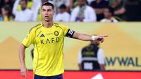 Cristiano Ronaldo menambah catatan golnya dalam laga lanjutan Liga Arab Saudi antara Al-Nassr melawan Al-Najma di Al-Awwal Park Stadium, Riyadh, Jumat (03/04/2026) waktu setempat. (AFP/Fayez Nureldine)