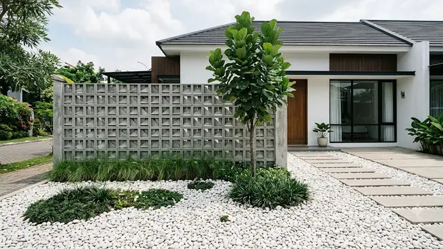 Pagar Roster Beton dengan Ketapang Kencana Mini (AI Generated)