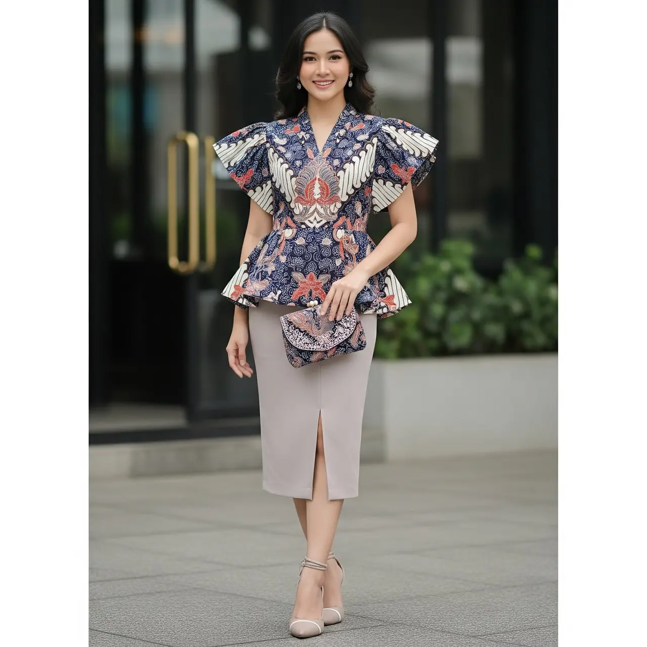 10 Inspirasi Outfit Baju Batik Lengan Ruffle Lipit Feminin untuk ...