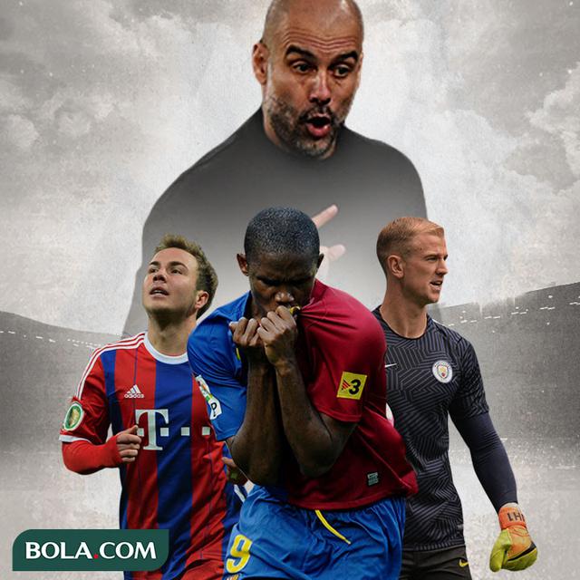 Ilustrasi - Mario Gotze, Samuel Eto'o, Joe Hart, Pep Guardiola