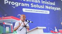MenkopUKM Teten Masduki pada acara Peresmian Inisiasi Program Solar Untuk Koperasi (Solusi) Nelayan KUD Mino Saroyo, di Cilacap, Jawa Tengah, Sabtu (17/9/2022).