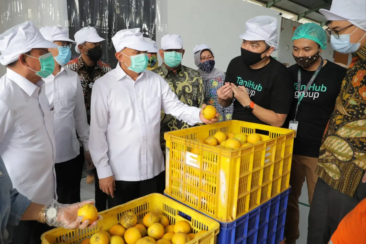 Menteri Koperasi dan UKM Teten Masduki mengunjungi PPC TaniHub, Kecamatan Pakisaji, Kabupaten Malang, Jumat (20/11/2020).