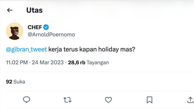 Cuitan chef Arnold. (Foto: Dok. Twitter @ArnoldPoernomo)
