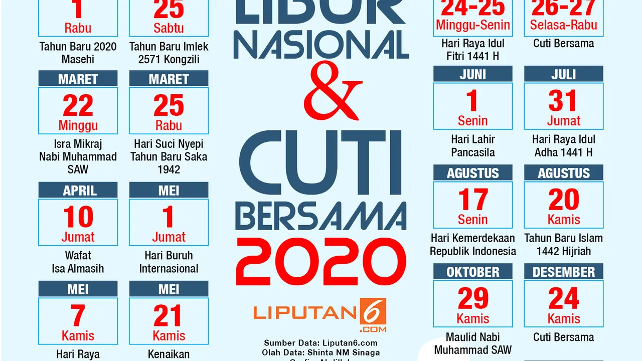 Infografis Libur Nasional dan Cuti Bersama 2020