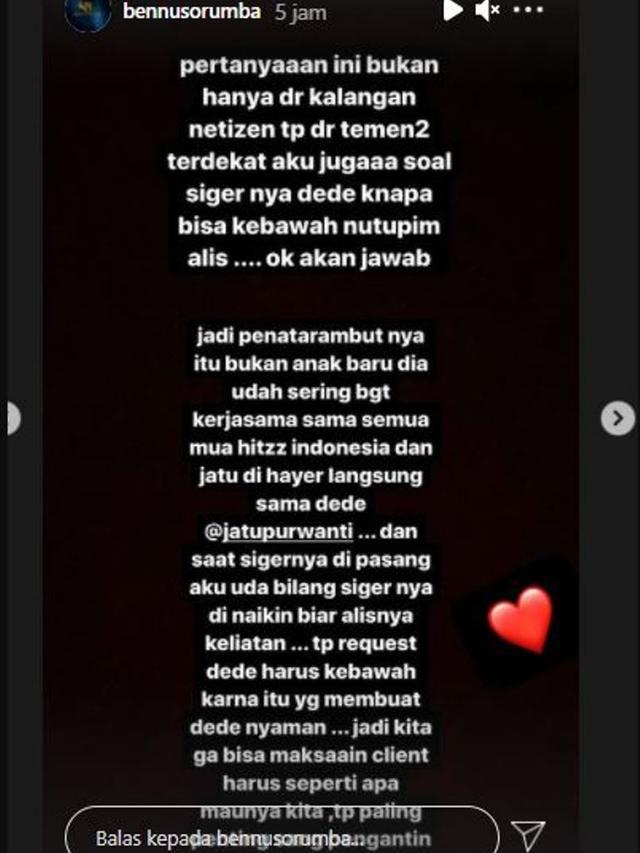 Bennu Sorumba Jawab Kritikan Warganet Soal Siger Lesty Kejora Saat Pernikahan