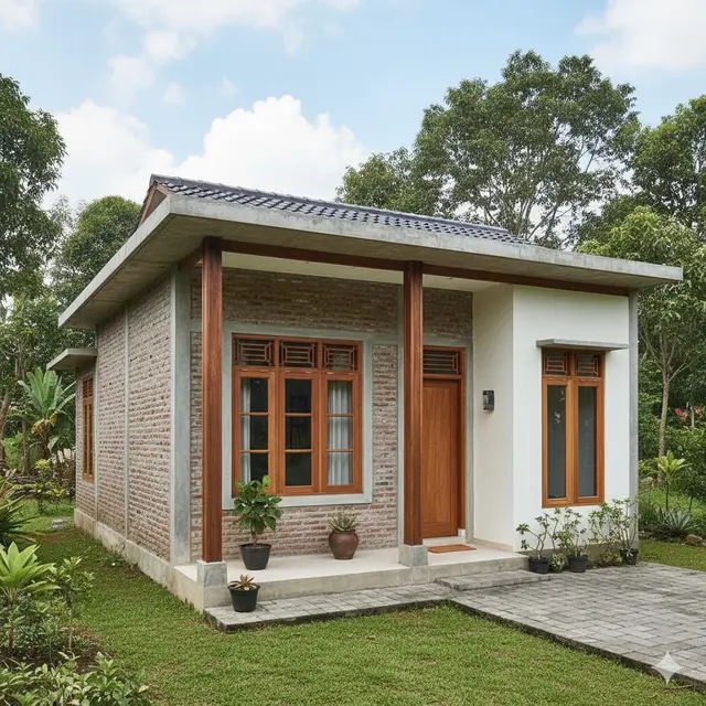 Model Rumah Ukuran Kecil di Lokasi Pedesaan yang Nyaman. Gemini