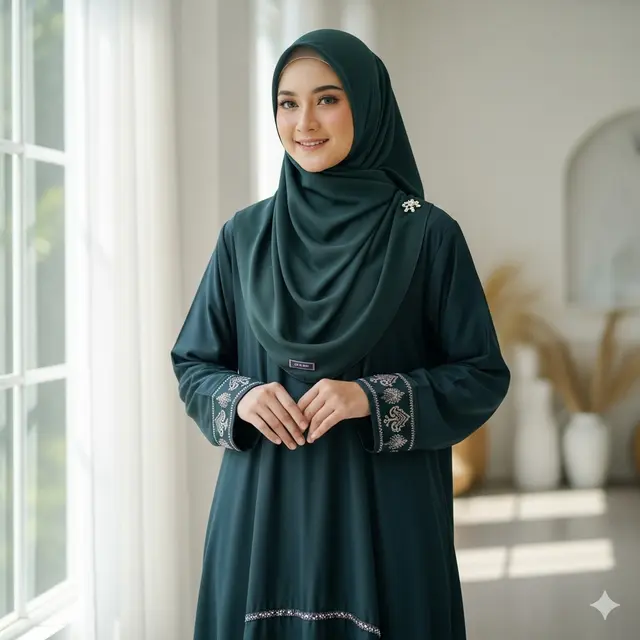 Model Gamis Syari Simple tapi Mewah yang Lagi Jadi Incaran Muslimah (Image by ChatGPT)