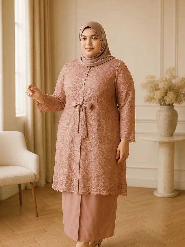 Model Kebaya Panjang Brokat untuk Orang Gemuk