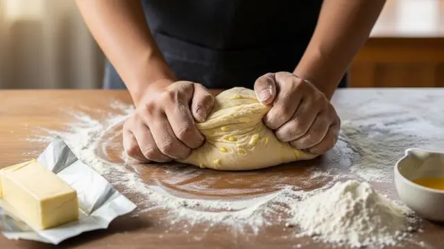 Roti Keset dengan Kombinasi Tepung dan Mentega