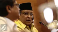 KH. Said Aqil memberikan sambutan sebelum penandatangan MoU di Gedung PBNU, Jakarta, Kamis (29/12). Serta kerjasama dalam Program Peningkatan Sumber Daya Manusia (SDM) berupa pelatihan. (Liputan6.com/Faizal Fanani)