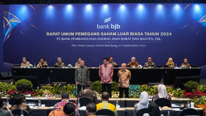 Rapat Umum Pemegang Saham Luar Biasa (RUPSLB) PT Bank Pembangunan Daerah Jawa Barat dan Banten, Tbk (bank bjb) di Grand Ballroom Trans Hotel Bandung. (Dok bank bjb)