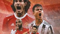 Ilustrasi - Paulo Dybala, Luis Suarez, Alexandre Lacazette, Edinson Cavani (Bola.com/Adreanus Titus)