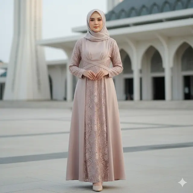 Model Baju Batik Syar’i Sutra Kombinasi Brokat