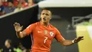 Ekspresi pemain Cile, Alexis Sanchez, setelah membobol gawang Panama dalam laga Grup D Copa America Centenario 2016 di Stadion Lincoln Financial Field, Philadelphia, AS, (15/6/2016). (AFP/Don Emmert)