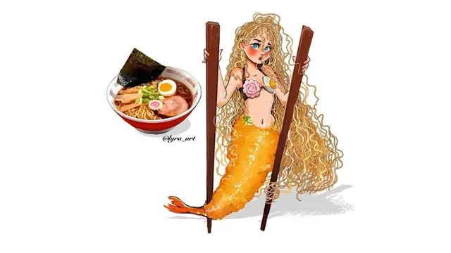 Kartun ramen buatan Lyra tampak mirip dengan makanan aslinya, kreatif banget.