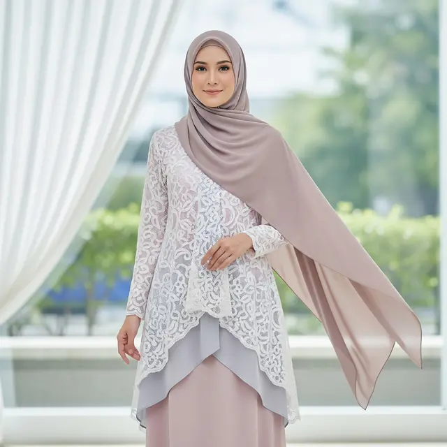 9 Model Gamis Brokat Modern dengan Hijab Pashmina, Tampil Anggun dan Kekinian