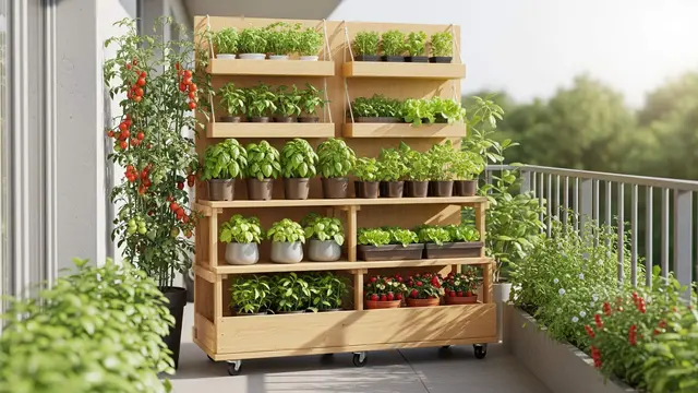 Desain Kebun Mini Portable dengan Rak Roda