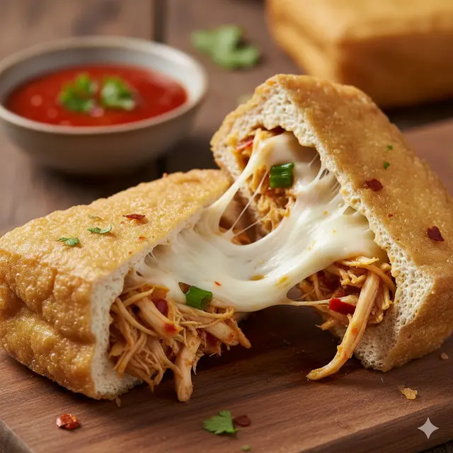 Tahu Isi Ayam Suwir Pedas Keju Mozzarella (Foto: Gemini AI)