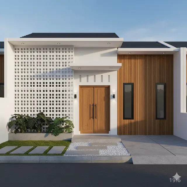 Kombinasi Roster dan Dinding Putih untuk Tampak Depan Rumah Minimalis