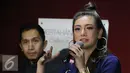 Aktris Celine Evangelista saat jumpa pers singel terbarunya di kawasan Kemang, Jakarta, Rabu (7/9). Celina meluncurkan singel terbaru dengan judul 'Bertahanlah Cinta'. (Liputan6.com/Herman Zakharia)