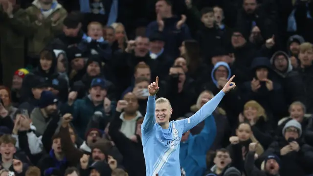 Selebrasi Erling Haaland di laga Manchester City vs West Ham