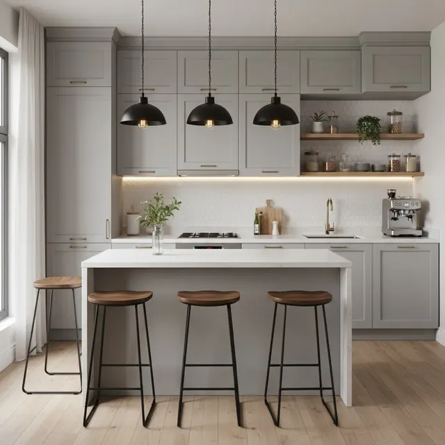 Dapur kecil dengan kitchen island (Foto: Lovart AI)