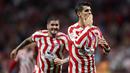 Selebrasi striker Atletico Madrid, Alvaro Morata setelah mencetak gol ke gawang Cadiz pada laga Liga Spanyol 2022/2023 di Wanda Metropolitano Stadium, Madrid (3/5/2023). Alvaro Morata yang menjadi milik Chelsea dipermanenkan Atletico Madrid sejak awal musim 2022/2023 dengan mahar 35 juta euro setelah sebelumnya sempat berstatus pinjaman mulai tengah musim 2018/2019 hingga akhir musim 2019/2020. Ia juga sempat dipinjamkan ke Juventus pada 2020/2021 dan 2021/2022. (AFP/Pierre-Philippe Marcou)