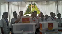 Partai Garuda mendaftarkan diri ke KPU, Jakarta. (Liputan6.com/Ika Defianti)