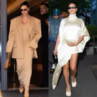 Lihat di sini beberapa potret penuh pesona gaya keren Hailey Bieber pakai outfit clean pamer baby bump.