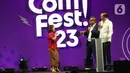 Di depan penonton Jicomfest 2023, mereka membawakan materi tentang Debat Capres Republik Konoha. (Liputan6.com/Herman Zakharia)