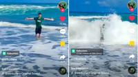 Viral video pria pakai baju hijau di pantai selatan Jawa. (Dok. TikTok/@naser.thok123)