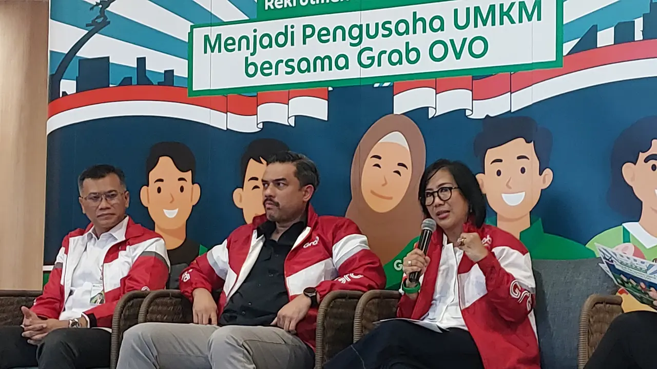 Konferensi Pers Rekrutmen Mitra Digital: Menjadi Pengusaha UMKM Bersama Grab OVO, di Smesco Indonesia, Jakarta, Selasa (17/6/2025). (Foto: Liputan6.com/Arief RH)