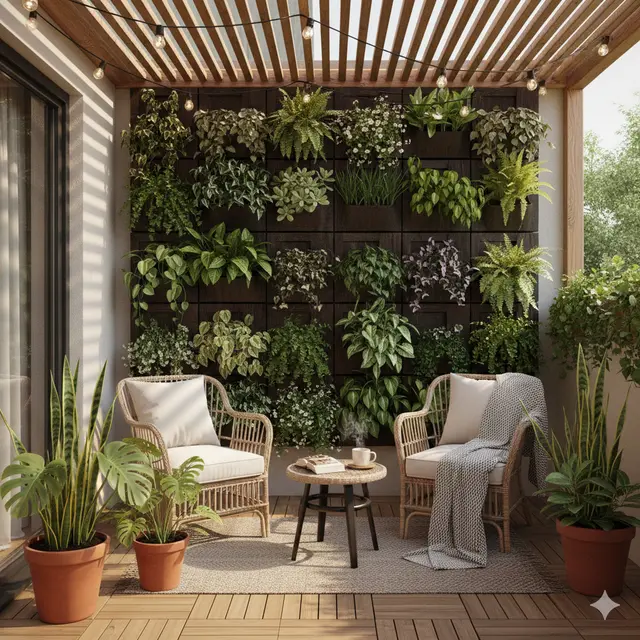 Desain Teras Rumah Sederhana dengan Tanaman Vertikal