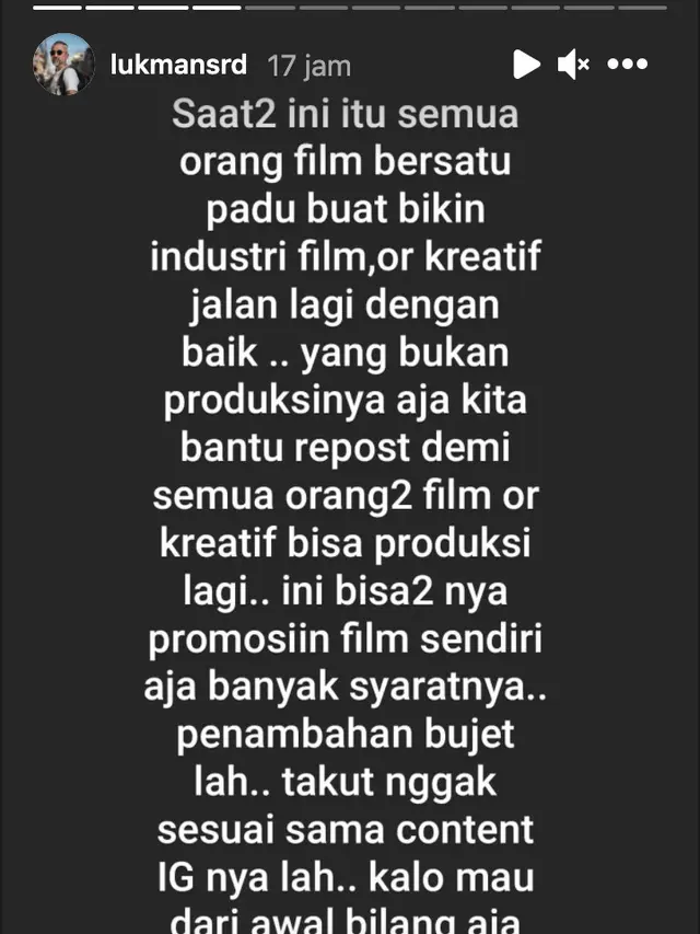Unggahan Lukman Sardi. (Foto: Instagram @lukmansrd)