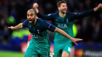 Pemain sayap Tottenham Hotspur, Lucas Moura berselebrasi setelah mencetak gol ke gawang Ajax Amsterdam pada laga kedua semifinalLiga Champions 2018/19 di Stadion Johan Cruyff, Rabu (8/5). Tottenham secara dramatis merebut tiket final Liga Champions setela