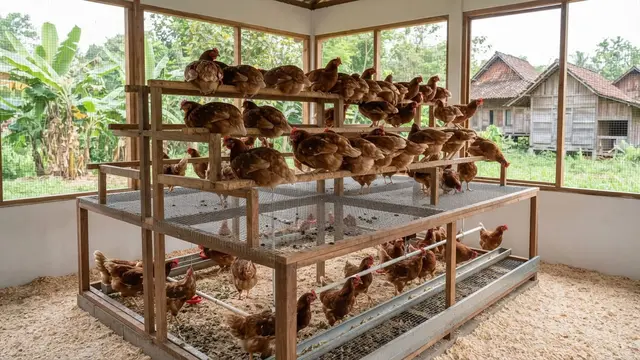 Model Kandang Ayam dengan Tempat Bertengger Bertingkat