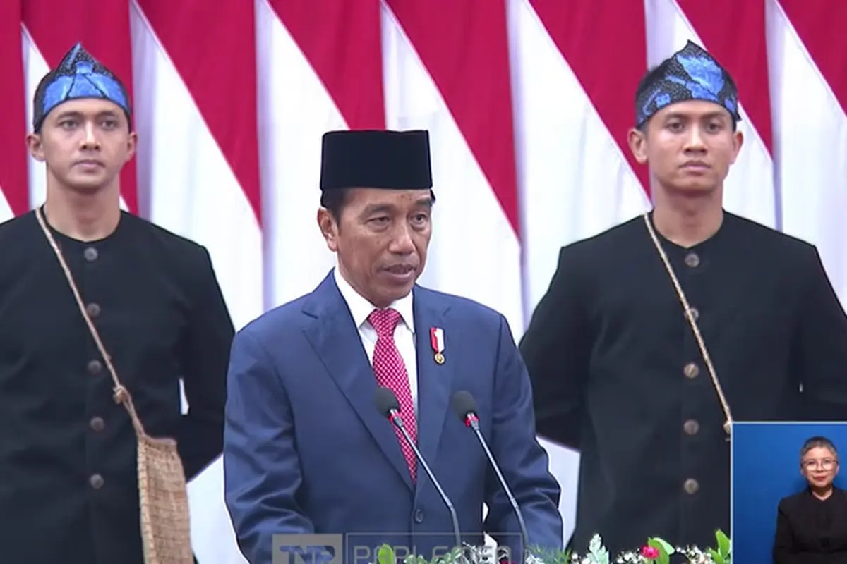 Presiden Joko Widodo (Jokowi) menghadiri Pidato Kenegaraan Presiden RI Tentang RAPBN Tahun Anggaran 2024 Beserta Nota Keuangan di Gedung MPR DPR, Jakarta.