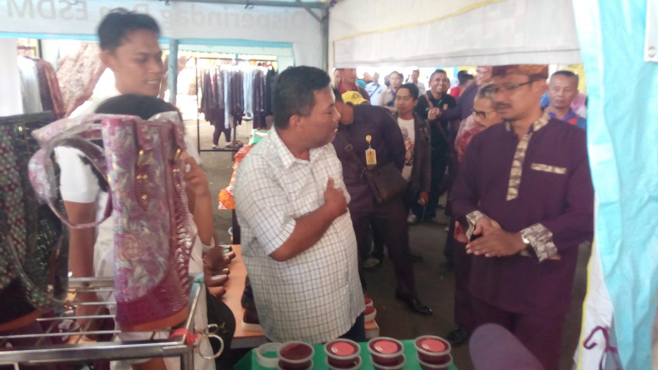 Wakil Bupati Garut Helmi Budiman saat mengunjung stand kerajinan kulit pameran Mini Expo KIM
