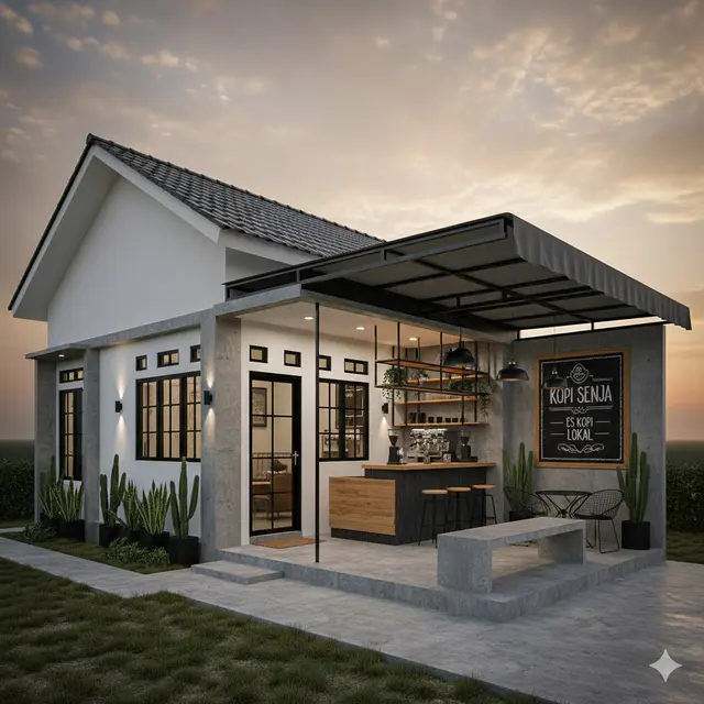 7 Model Rumah 1 Lantai dengan Warung Kopi Kecil di Teras, Inspirasi Hunian Fungsional yang Estetik