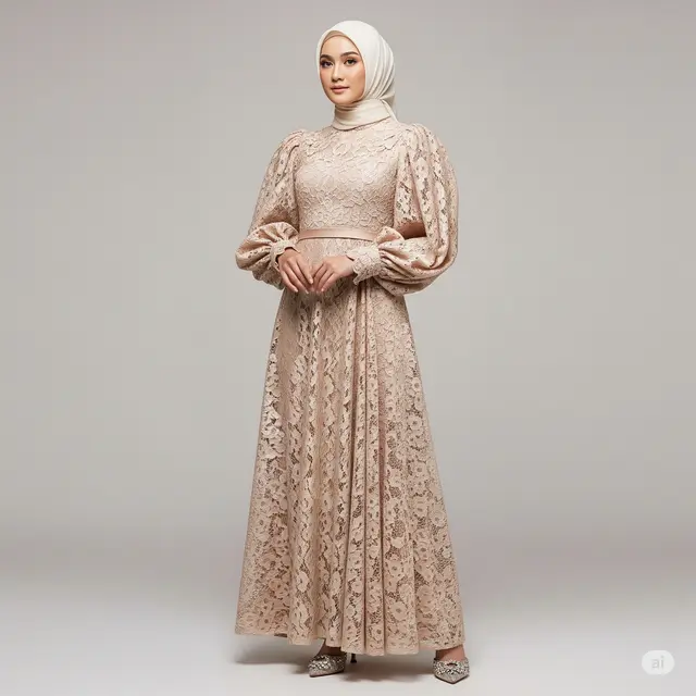 Tren Long Dress Brokat Muslim Terkini.