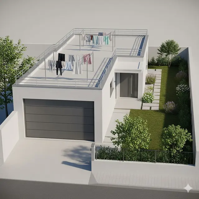 Desain dengan Taman Belakang & Area Jemur di Atap Dak