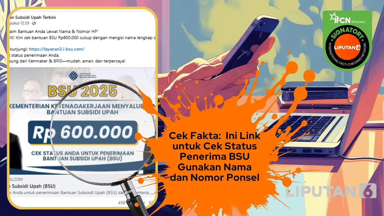 Tangkapan layar  klaim link cek status penerima BSU gunakan nama dan nomor ponsel