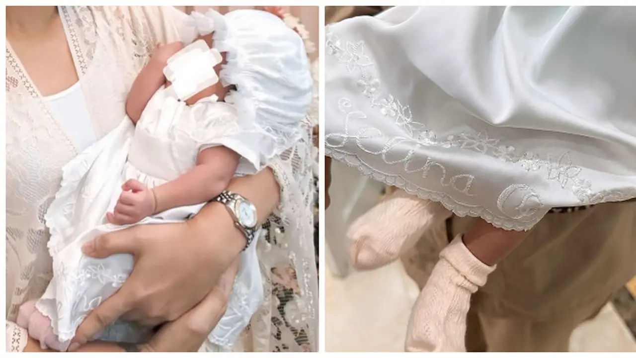 6 Potret Detail Baju Akikah Baby Selina Rancangan Asky Febrianti, Ada Sulaman Namanya