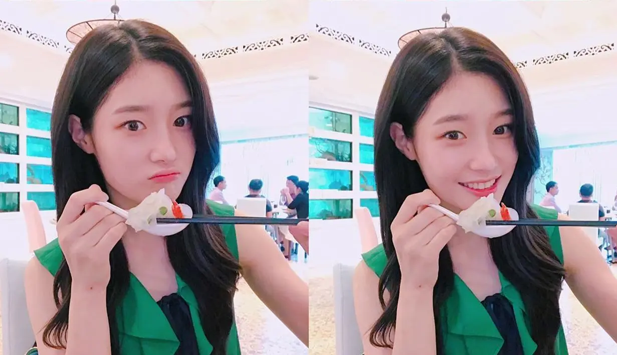 Tampilan imutnya tak jarang ia tunjukkan saat sedang makan. Seperti potretnya yang satu ini. Sebelum melahap makanan yang berada di sendok, Chaeyeon menyempatkan untuk mengabadikannya melalui jepretan kamera. Ia tampak sangat menyukai makanannya itu. (Liputan6.com/IG/@j_chaeyeoni)