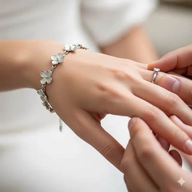 Gelang Emas Putih Motif Bunga Melati Modern