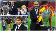 Foto kolase Josep Guardiola, Zinedine Zidane, dan Antonio Conte merupakan pemain bertahan yang hebat pada masanya dan sekarang mereka sukses dengan menjadi pelatih di tim mereka masing-masing. (Foto: AFP)